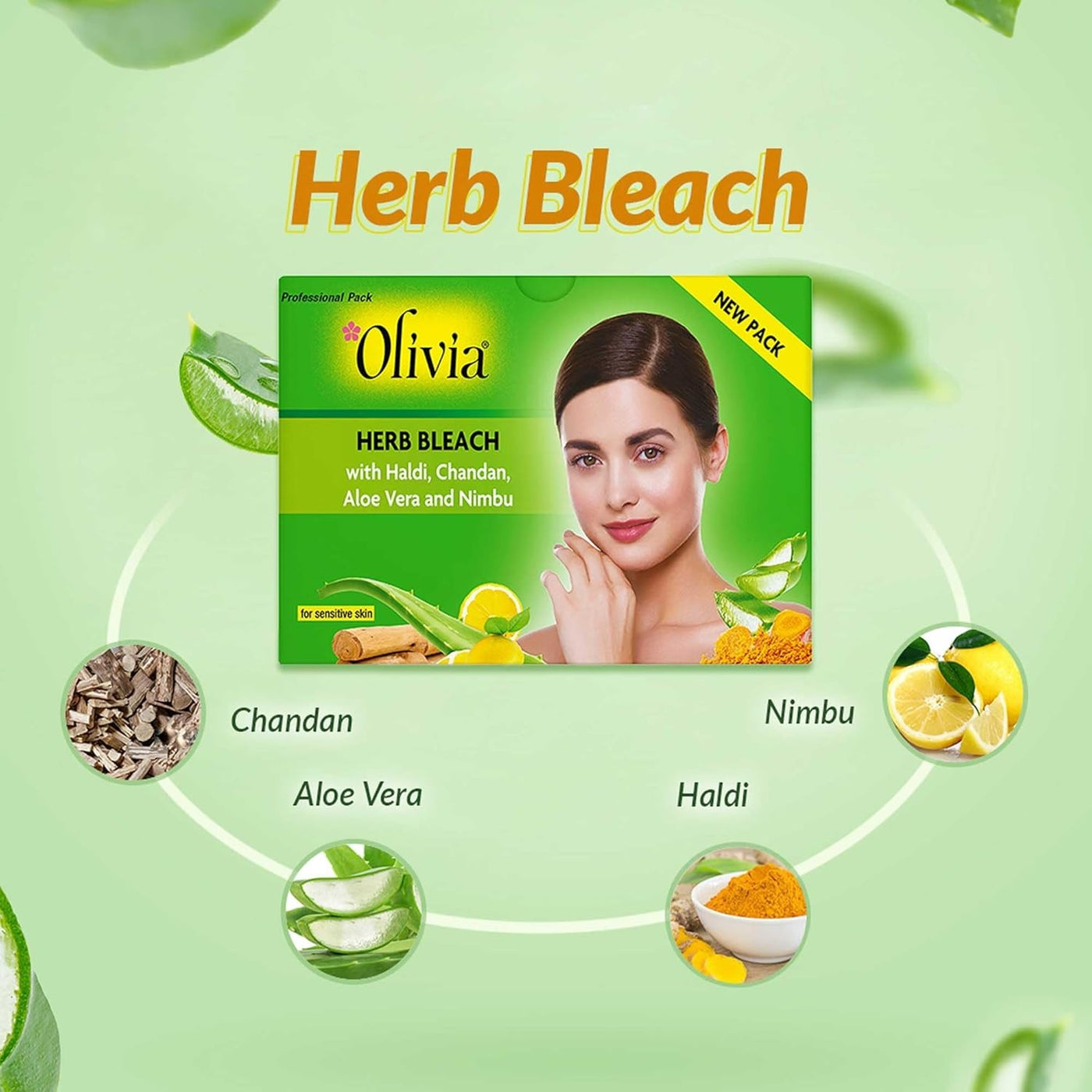 Olivia Professional Herb Bleach for Sensitive Skin | With Haldi, Chandan, Aloe Vera & Nimbu | 270g