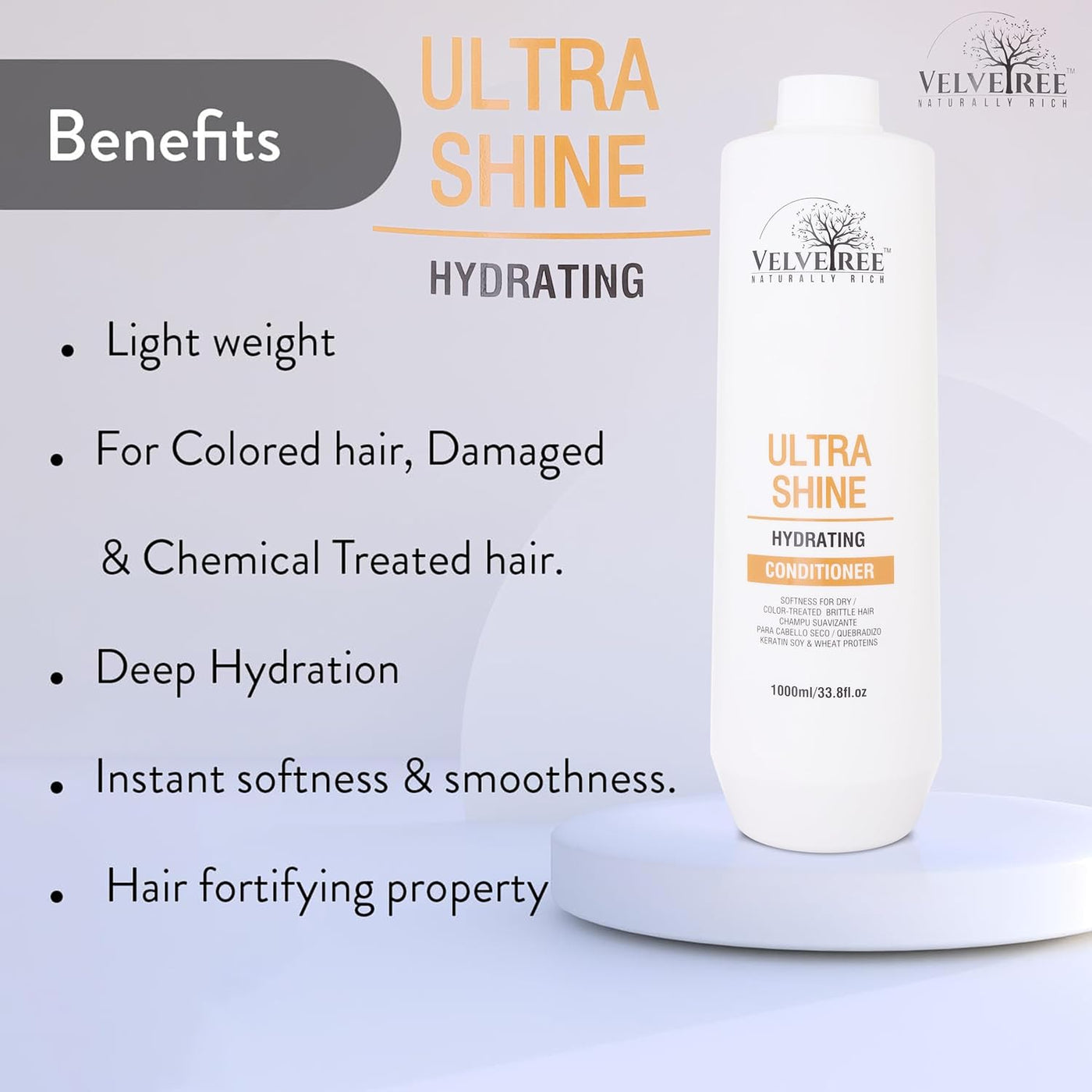 Velvetree Ultra shine hydrating Conditioner After Keratin Treatment 1000 ml, for Straight, Shiny Hair - Nourishes Dry Hair & Controls Frizz, For Men & Women