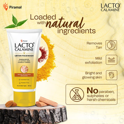 Lacto Calamine Ubtan Face Wash for Glowing Skin - 100ml | With Sandalwood, Saffron, Neem & Turmeric