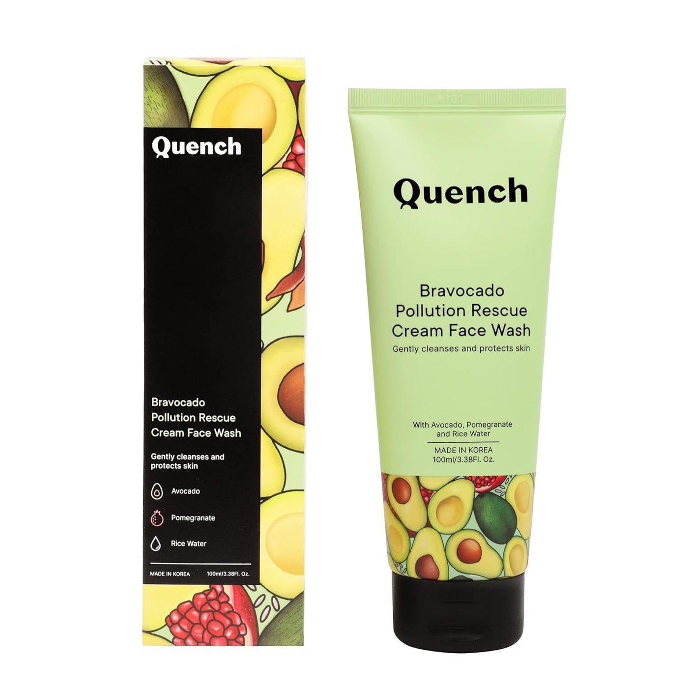 Quench Bravocado Pollution Rescue Cream Face Wash with Vitamin E & Avocado| Korean Face Wash for Dry & Sensitive Skin| Deeply Cleanses & Exfoliates Skin to give Glowing Skin (100ml)