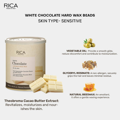 Rica White Chocolate Liposoluble Wax for Dry Skin with Glyceryl Rosinate, Natural Beeswax and Zinc Oxide (800g)