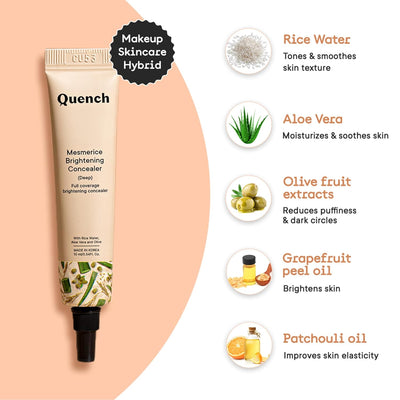 Quench Brightening Concealer with Rice Water & Aloe Vera (Medium)| Conceals Dark Circles & Brightens Under Eyes, 10ml