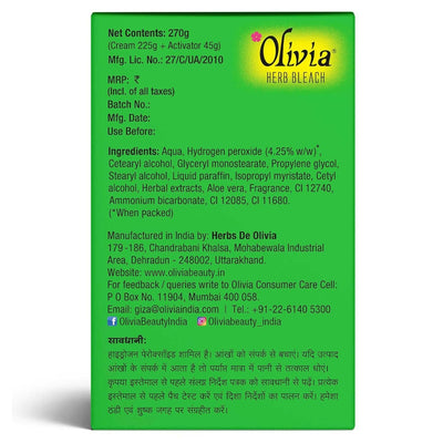 Olivia Professional Herb Bleach for Sensitive Skin | With Haldi, Chandan, Aloe Vera & Nimbu | 270g