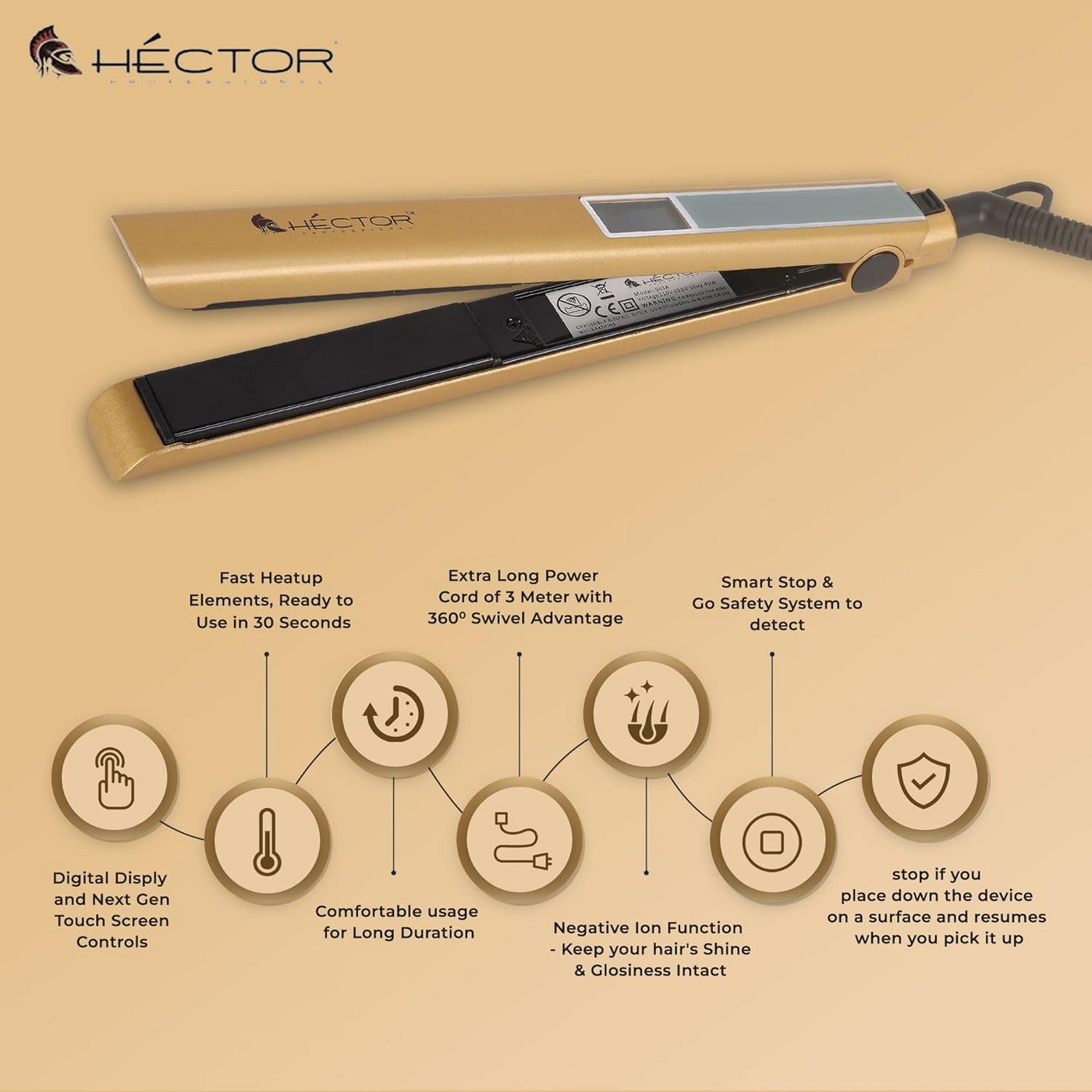 HECTOR I Touch Hair Straightener Slim 963 A, Gold