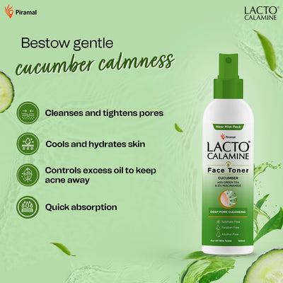 Lacto Calamine Face Toner with Cucumber | 120ml | Deep Pore Cleansing & Tightening | Green Tea & 2% Niacinamide | Cooling Hydration for Skin