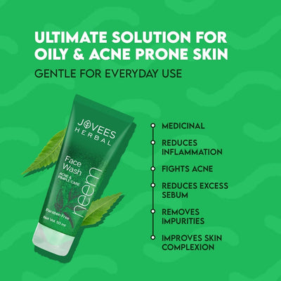 Jovees Herbal Neem Face Wash With Neem & Tea Tree Extracts | For Oily & Acne Prone Skin | 120 ML