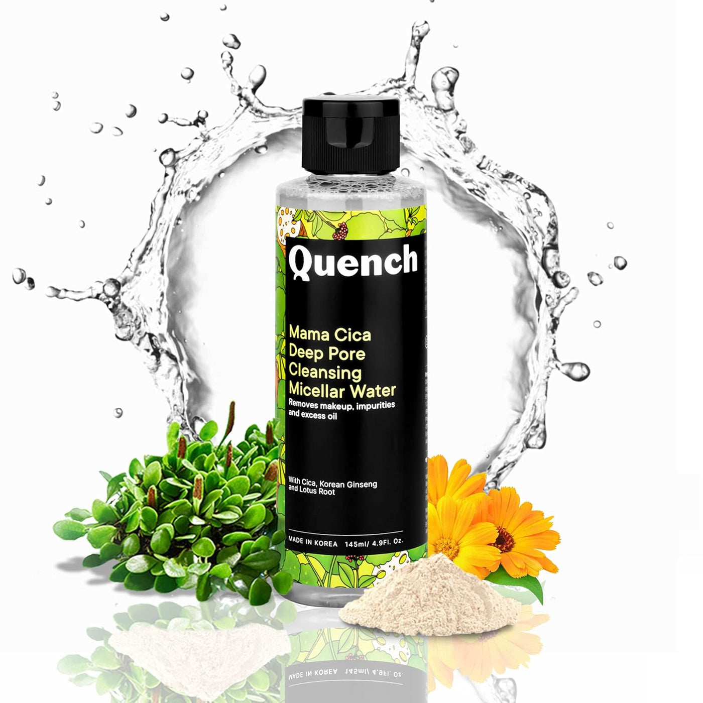 Quench Mama Cica Deep Pore Cleansing Micellar Water | Made in Korea | For Gentle Cleansing and Makeup Removal Tea Tree Leaf and Green Tea (145ml)