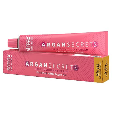 Streax Professional Argan Secrets Permanent Hair Colourant Cream - Ash Golden Blonde 8.31 (Enriched with Argan Oil) For All hair types, 60 gm