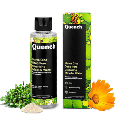 Quench Mama Cica Deep Pore Cleansing Micellar Water | Made in Korea | For Gentle Cleansing and Makeup Removal Tea Tree Leaf and Green Tea (145ml)