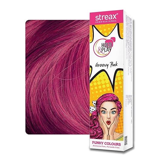 Streax Professional Ammonia-Free, Peroxide-Free Hold and Play Funky Colours Crazy Cream - Groovy Pink