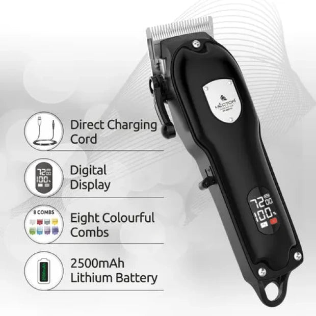 Hector HT-11 Super Cut Pro Hair Clipper with LED Display Trimmer | 200 Min Runtime | 8 Length Settings (Black)