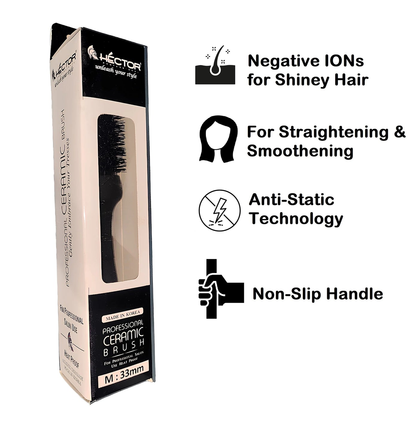 Hector Round Brush PRO M-33mm | Professional Hair Styling Brush for Volume & Curls