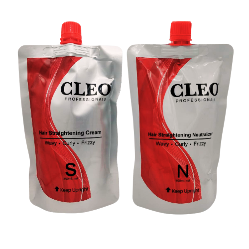 Cleo Pro Straightening Cream + Neutralizer Cream For Wavy Curly Frizzy, 1000ml