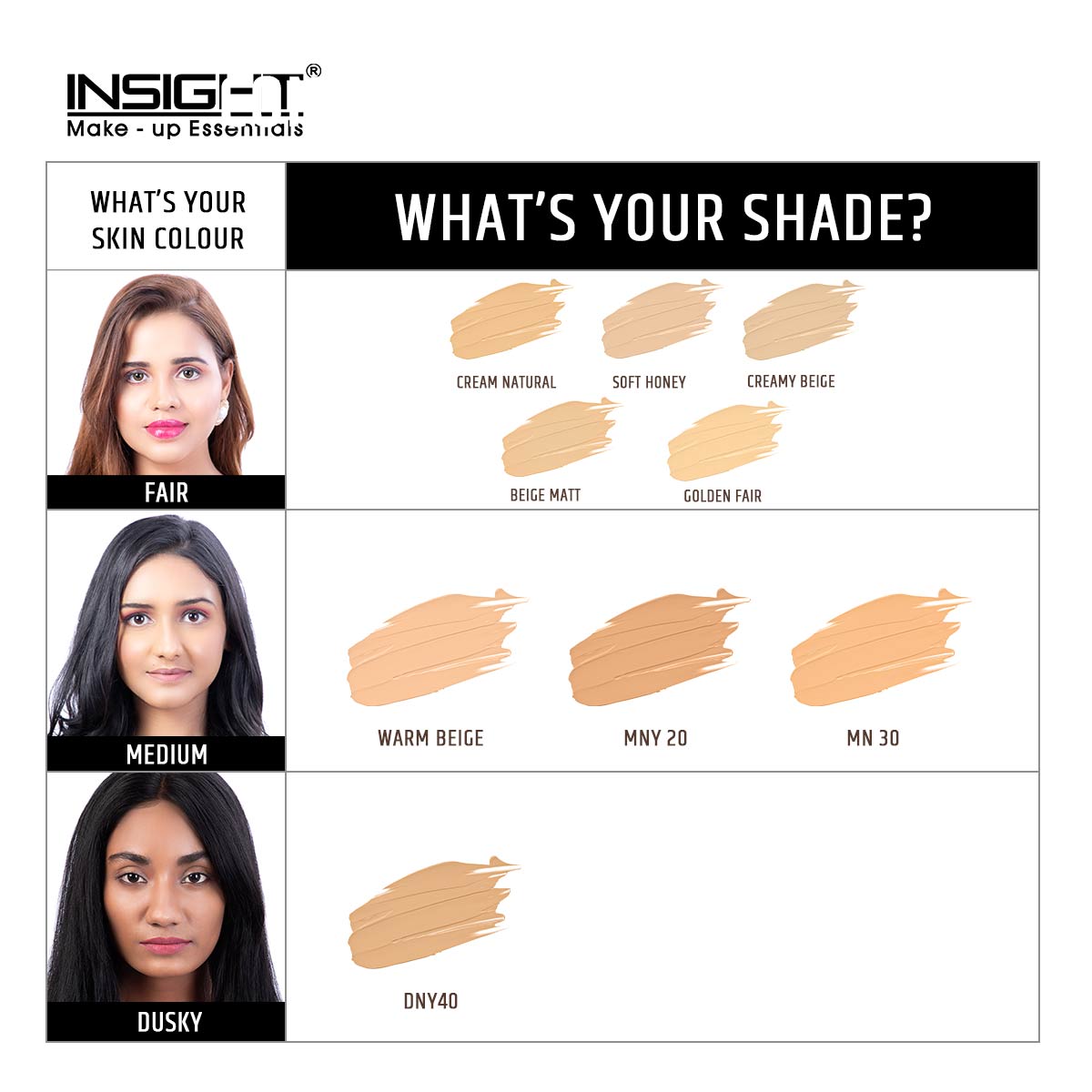 Insight Concealer Foundation (Cream Natural, Soft Honey, Creamy Beige, Beige Matte, Golden Fair)