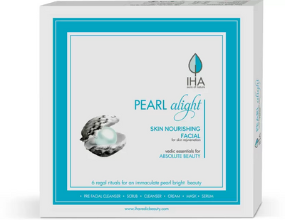 IHA Pearl Alight Skin Nourishing Facial Kit - Herbal Skin Lightening Mini Facial Kit for Radiant and Glowing Skin, Face Cleanup Kit for Normal to Dry Skin (Combo of 6)