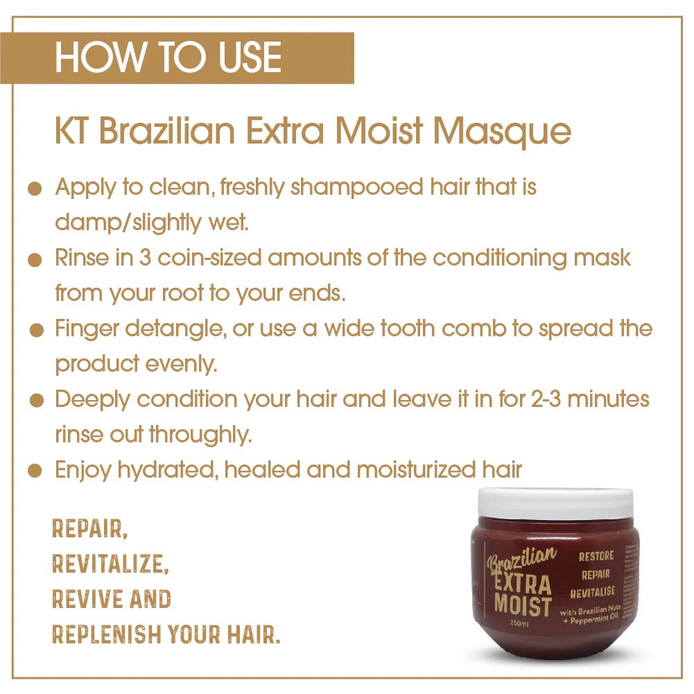 KT Brazilian Extra Moist Shampoo and Masque Combo - 500ml (Pack of 2)