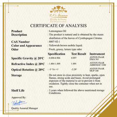 Lemongrass Essential Oil (Cymbopogon Citratus) 10ml