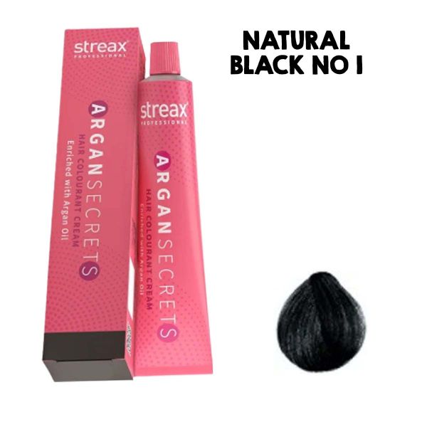 Streax Professional Argan Secrets Hair Colourant Cream - Natural Black 1 (60gm)