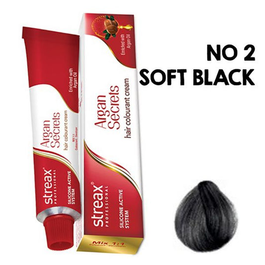 Streax Professional Argan Secrets Hair Colourant Cream - Soft Black 2 (60gm)
