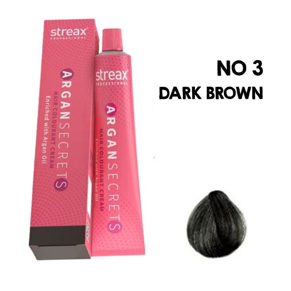 Streax Professional Argan Secrets Hair Colourant Cream - Dark Brown 3 (60gm)