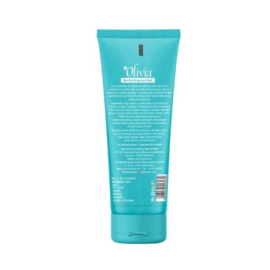 Olivia Skin Purifying Face Wash with Chamomile Aloe Vera and Green Tea Extracts