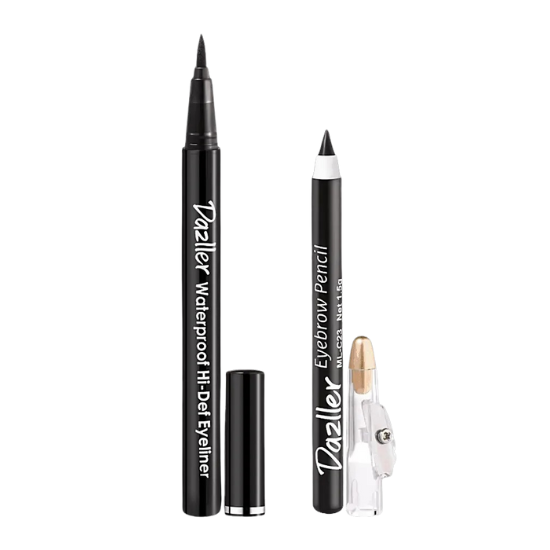 Dazller Ultimate Makeup Essentials Combo Pack (Kajal, Eyeliner & Eyebrow Pencil, Lip Balm, Lip Colour, Makeup Fixer)