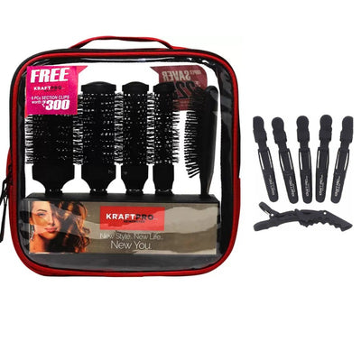 Black Ceramic Kraftpro Brush Set + Kraftpro Section Clips (6 Clips) - Black