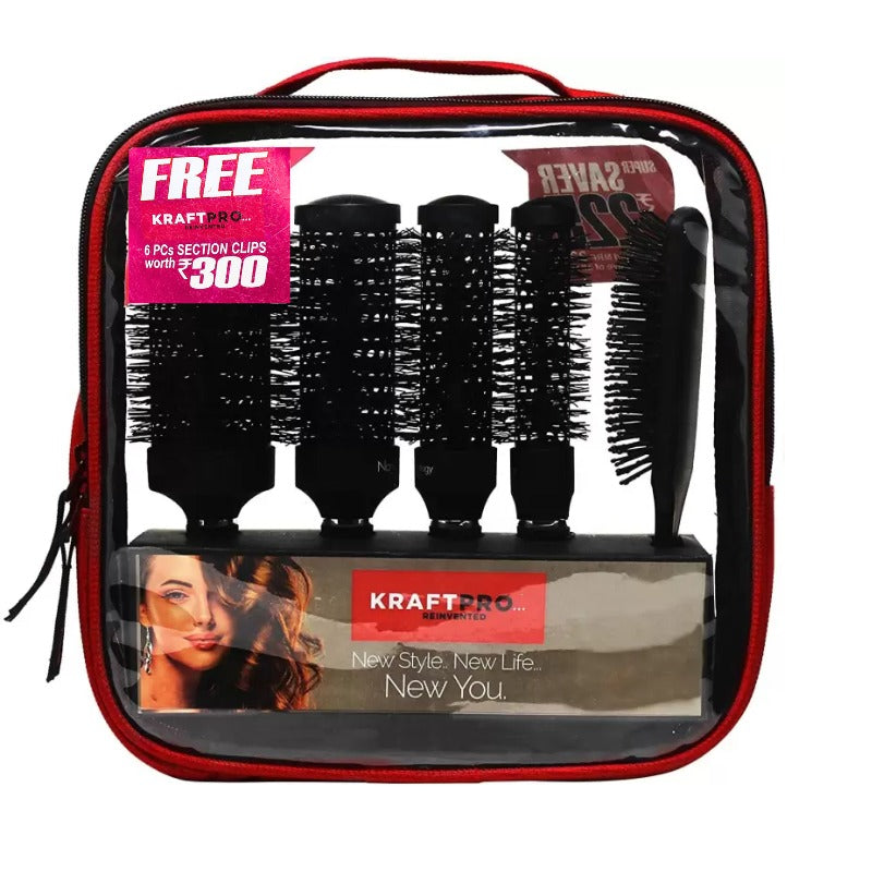 Black Ceramic Kraftpro Brush Set + Kraftpro Section Clips (6 Clips) - Black