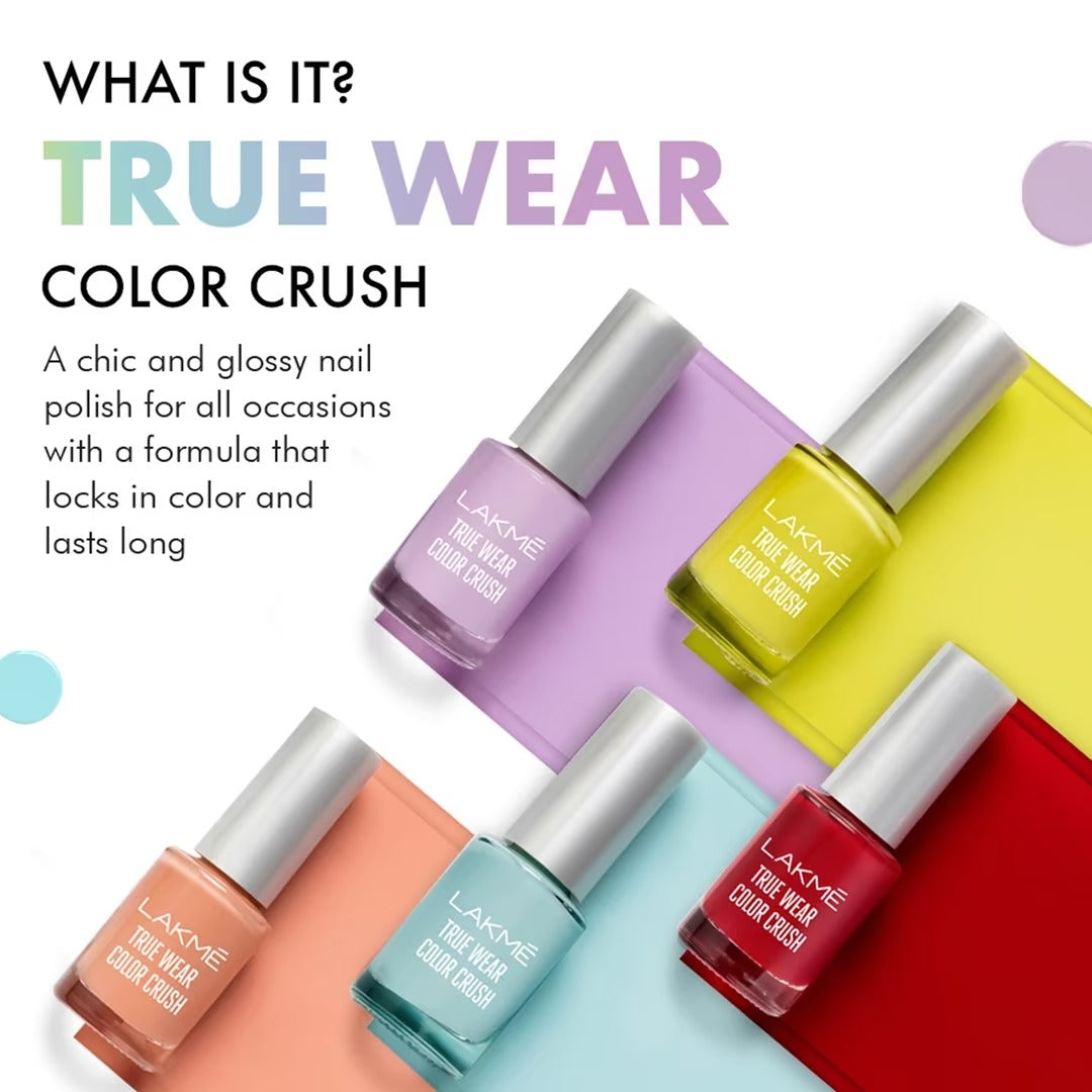 Lakme True Wear Color Crush Nail Polish Long Lasting & Vibrant Nail Paint (13 to 91)