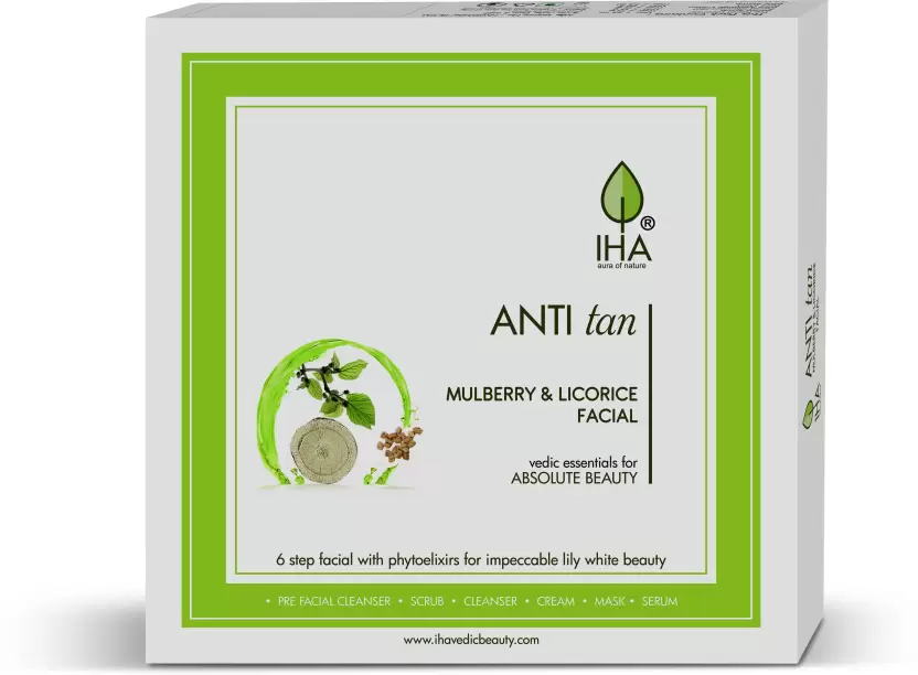 IHA Anti Tan Facial Kit - Herbal Mini Facial Kit with Mulberry and Licorice, Tan Removal, Radiant and Glowing Skin, Face Cleanup Kit for Normal to Dry Skin