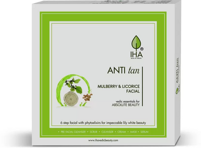 IHA Anti Tan Facial Kit - Herbal Mini Facial Kit with Mulberry and Licorice, Tan Removal, Radiant and Glowing Skin, Face Cleanup Kit for Normal to Dry Skin