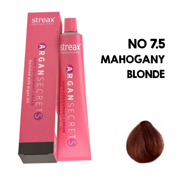 Streax Professional Argan Secret Hair Colourant Cream - Mahogany Blonde 7.5 - 60gm