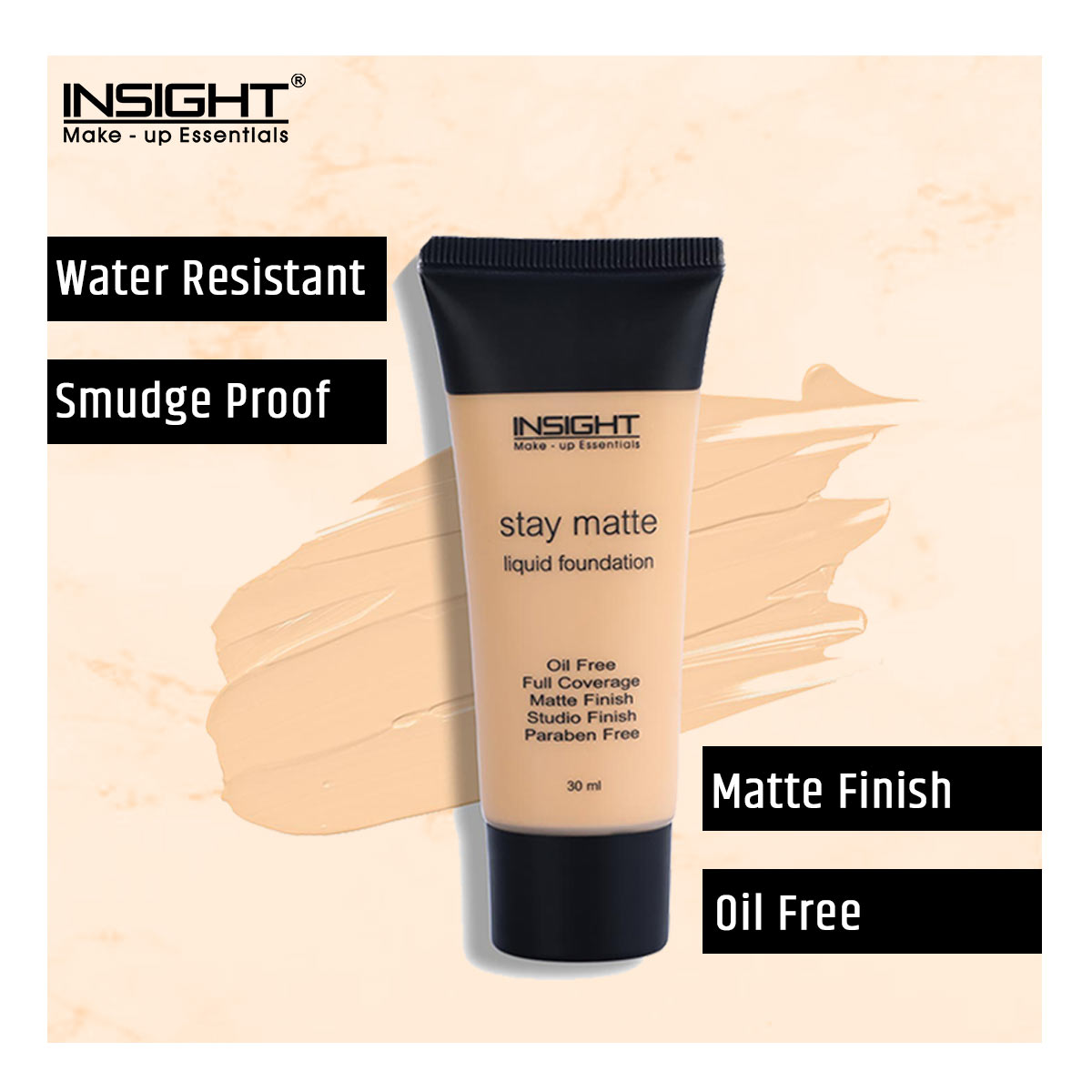 Insight Stay Matte Liquid Foundation (Golden Amber, Rose Beige, Caramel, Nude Beige, Classic Ivory, Soft Tan)