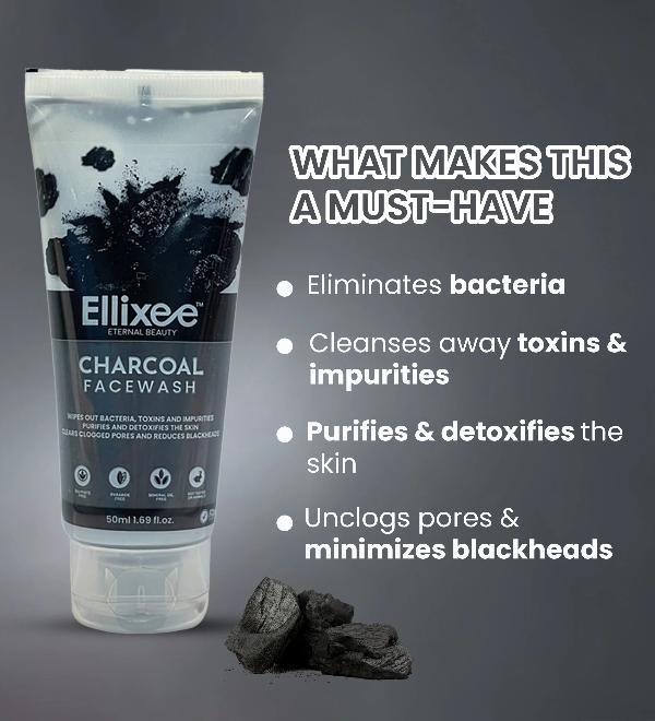 Ellixee Reduces Blackheads + Purifies The Skin Charcoal Face Wash