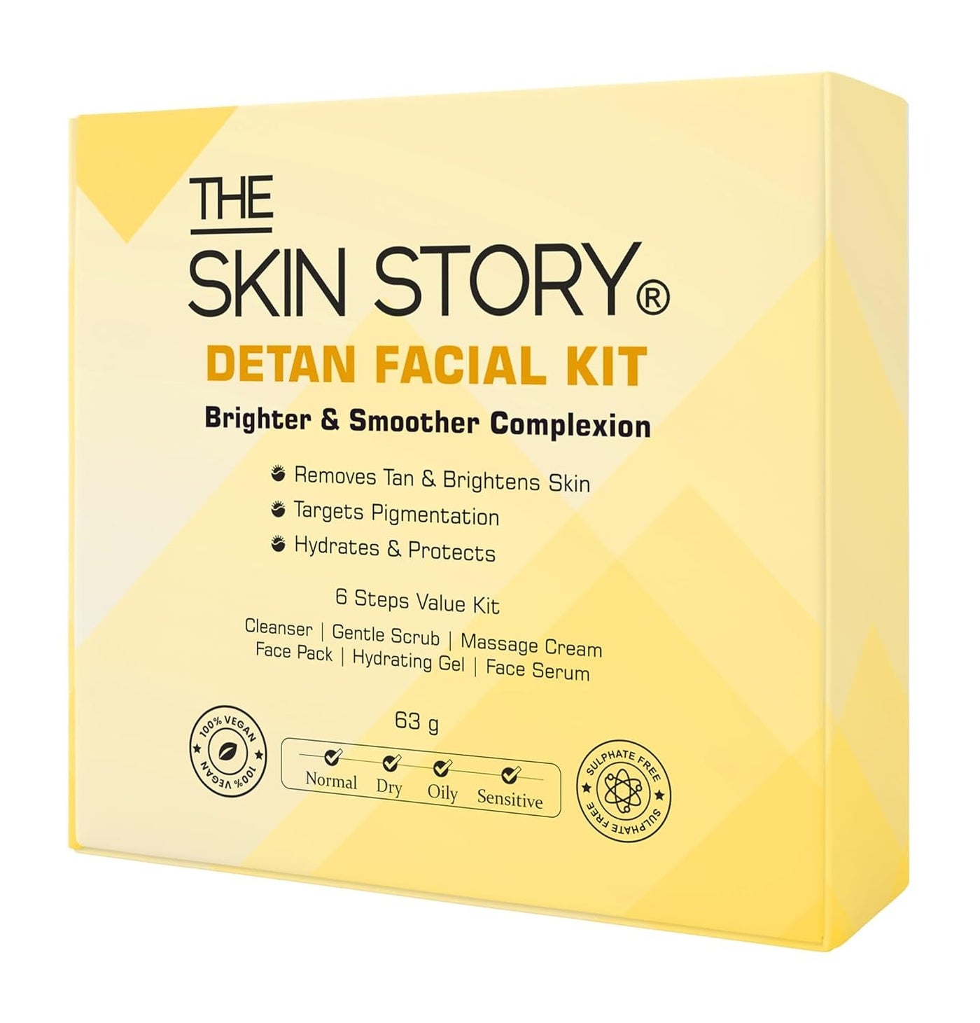 The Skin Story Detan Facial Kit | 6-Step Regimen for Tan Removal & Brighter Skin | 63g