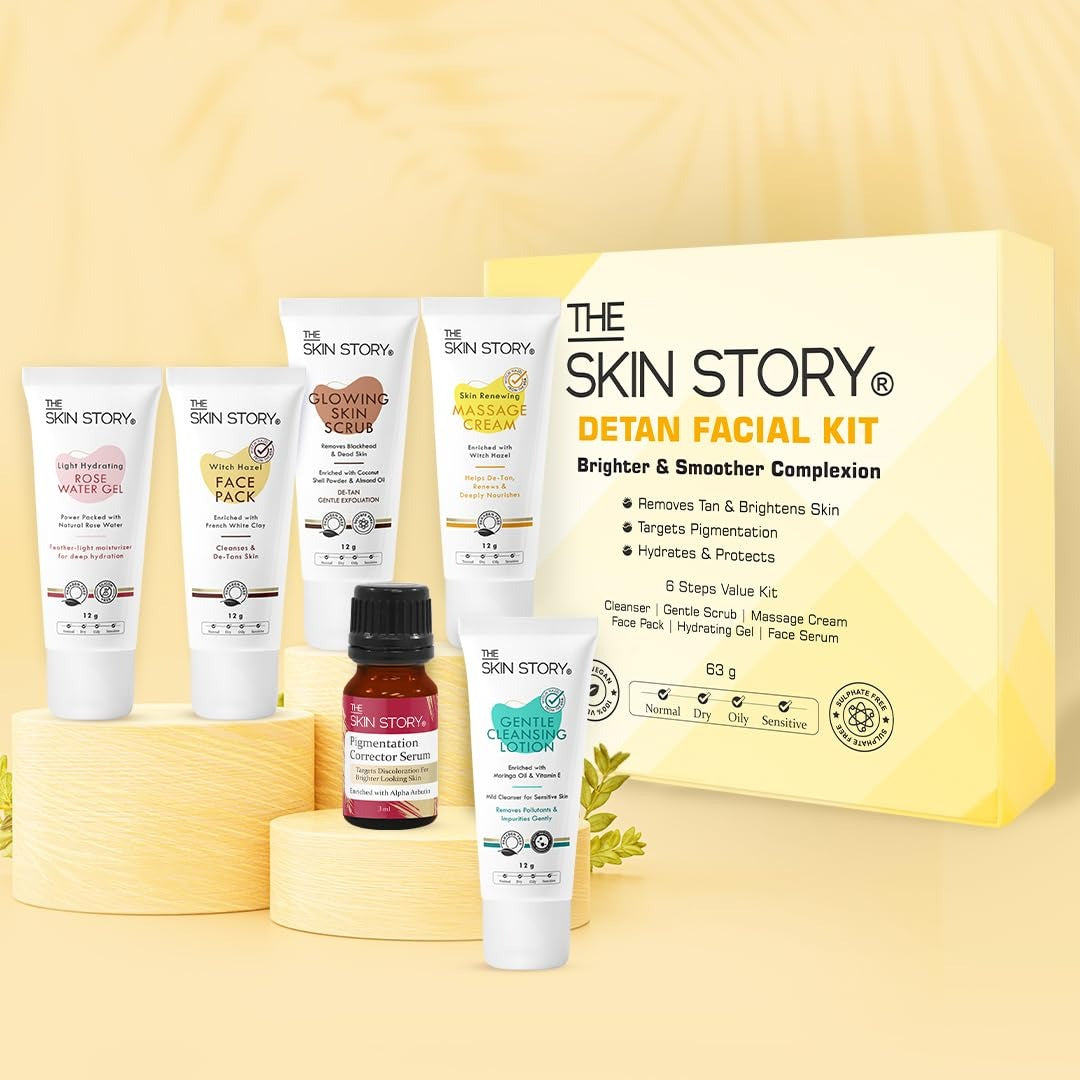 The Skin Story Detan Facial Kit | 6-Step Regimen for Tan Removal & Brighter Skin | 63g