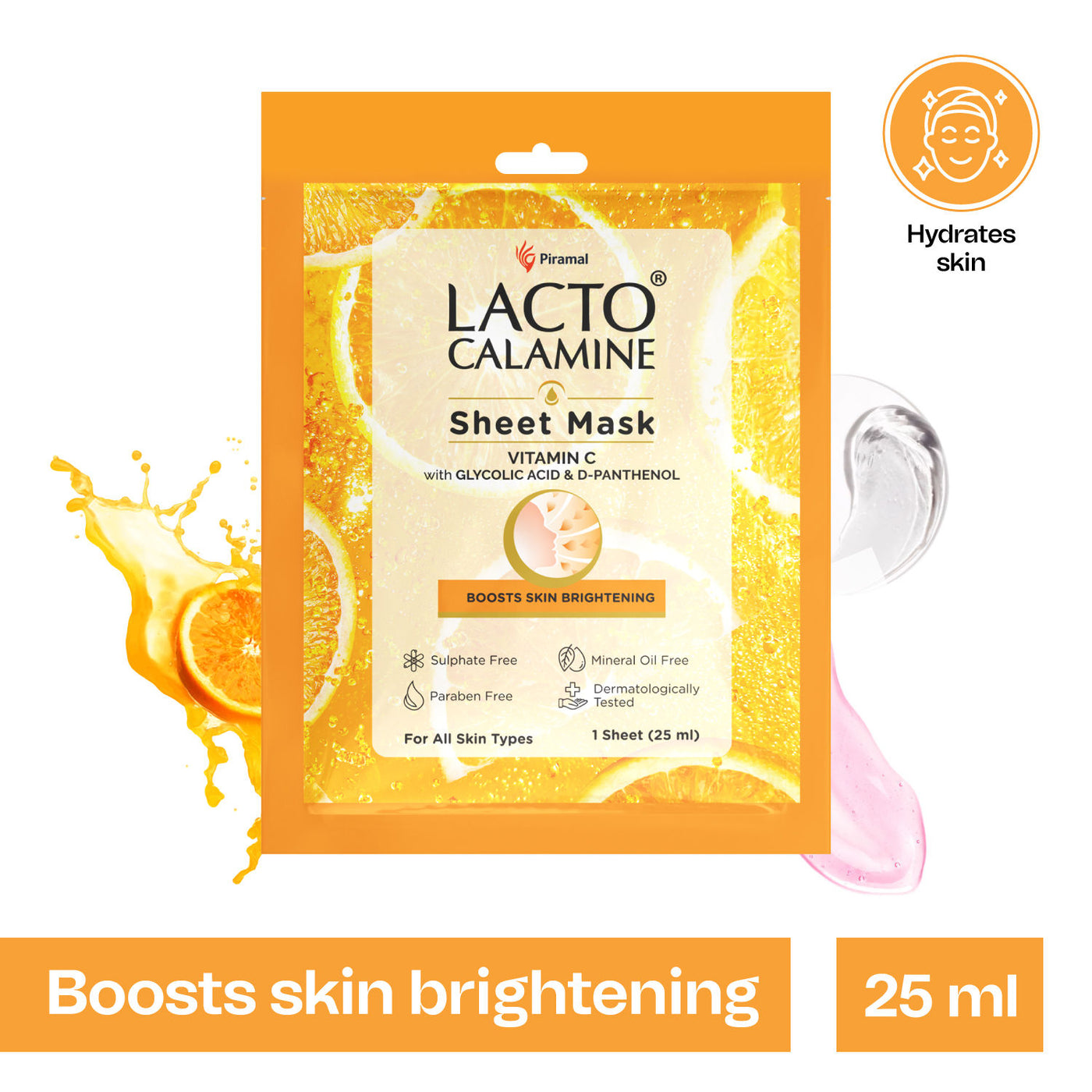 Lacto Calamine Vitamin C Face Sheet Mask with Antioxidants | Nourishing, Brightening & Glowing Skin | 25ml