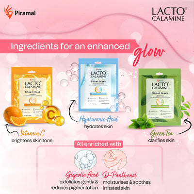 Lacto Calamine Vitamin C Face Sheet Mask with Antioxidants | Nourishing, Brightening & Glowing Skin | 25ml