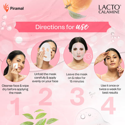 Lacto Calamine Vitamin C Face Sheet Mask with Antioxidants | Nourishing, Brightening & Glowing Skin | 25ml