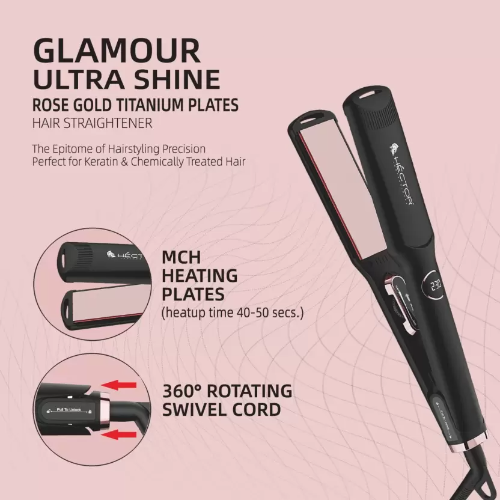 Hector Glamour Ultra Shine Titanium HT-HS 06 Hair Straightener  (Black, Rose Gold)