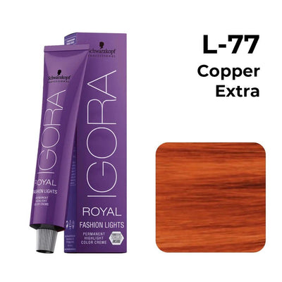 Schwarzkopf Professional IGORA Royal Fashion Lights Permanent Highlight Color Creme (L-77 Copper Extra)