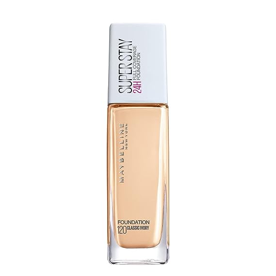 Maybelline New York Super Stay 24H Full Coverage Liquid Natural Foundation, Classic Ivory 120, 30ml