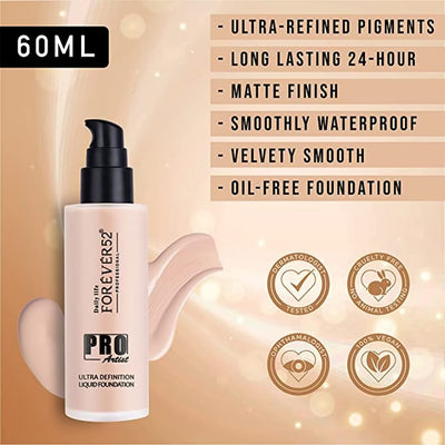 Forever52 Pro Artist Ultra Definition Liquid Foundation (Cheese Cake),(Custard),(Milk Cake),(Pralines),(Sundae),(Honey),(Pecan),(Fudge),(Peanut),(Caramel)